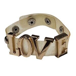 Statement Gold Tone LOVE Charm Bracelet Adjustable Silicone Snap Button Closure